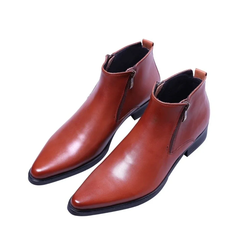 Santimon Men's US 9.5 Brown Ankle Genuine Leather Zipper Casual Boots w/ SCUFF‎